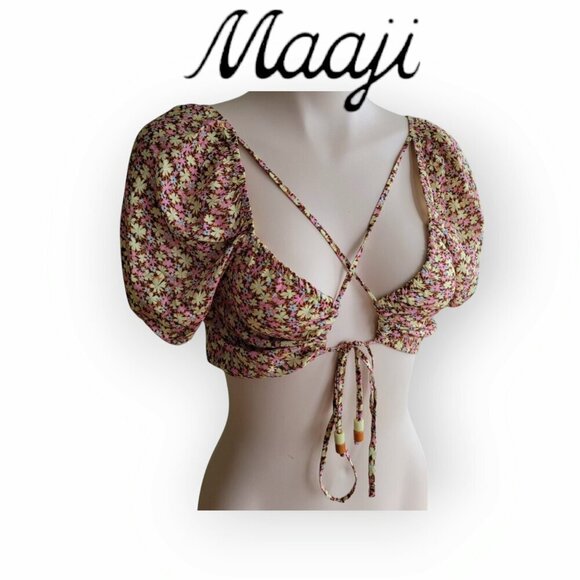 Maaji Smocked Crossover Beach Top Size L NWOT - Picture 1 of 10